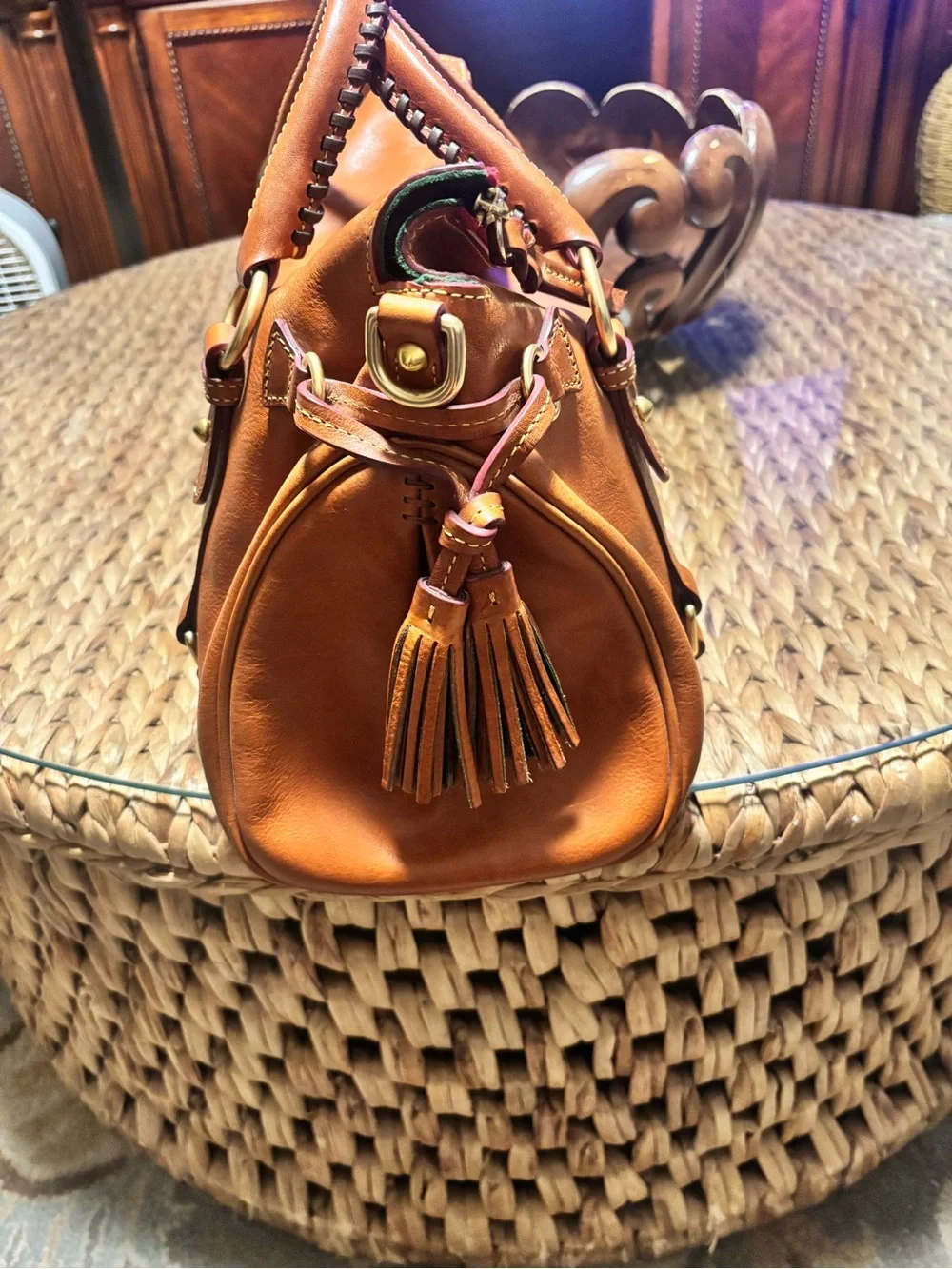 Dooney & Bourke  Leather Satchel in the color natural. The old large size.